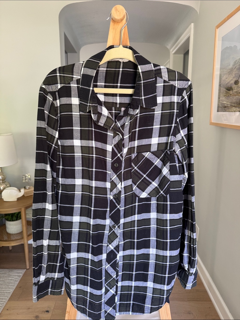 Athleta Black and White Plaid Button-Down Shirt